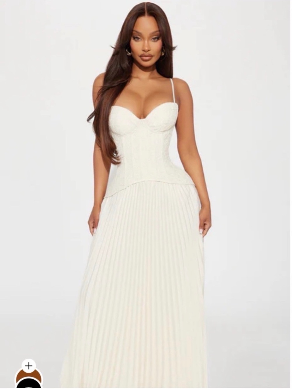 White Pleated Maxi Dress with Corset Bodice - Women